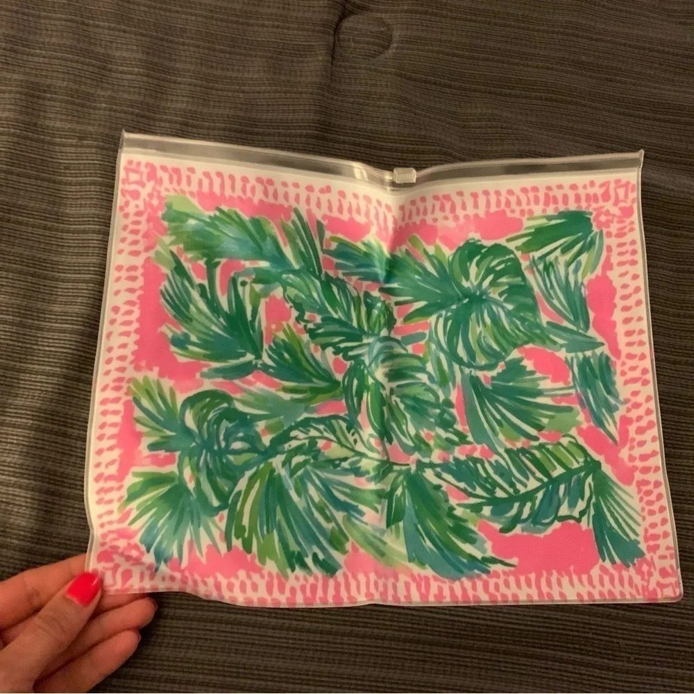 New Lilly Pulitzer Plastic Storage Bag Organizer Zipper Cosmetic Bag Pink Green